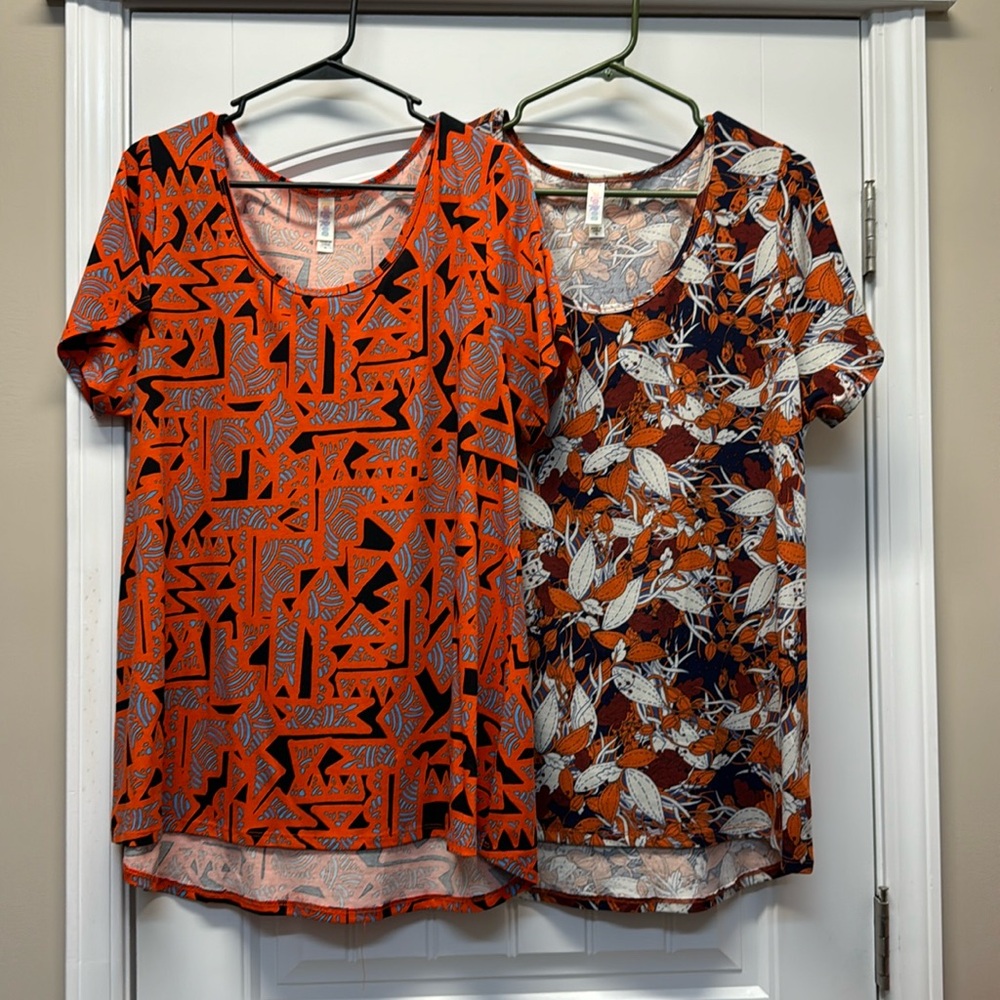 LuLaRoe Lot of 2 Classic t with orange and blue patterns size XL